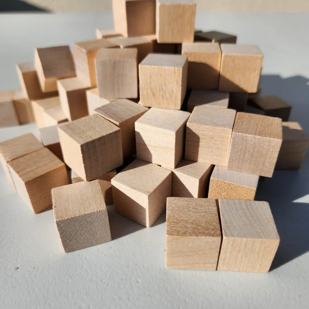 100 DIY Craft Supplies Wooden Cubes 3/4-inch Blank Wooden Blocks Unfinished Wood